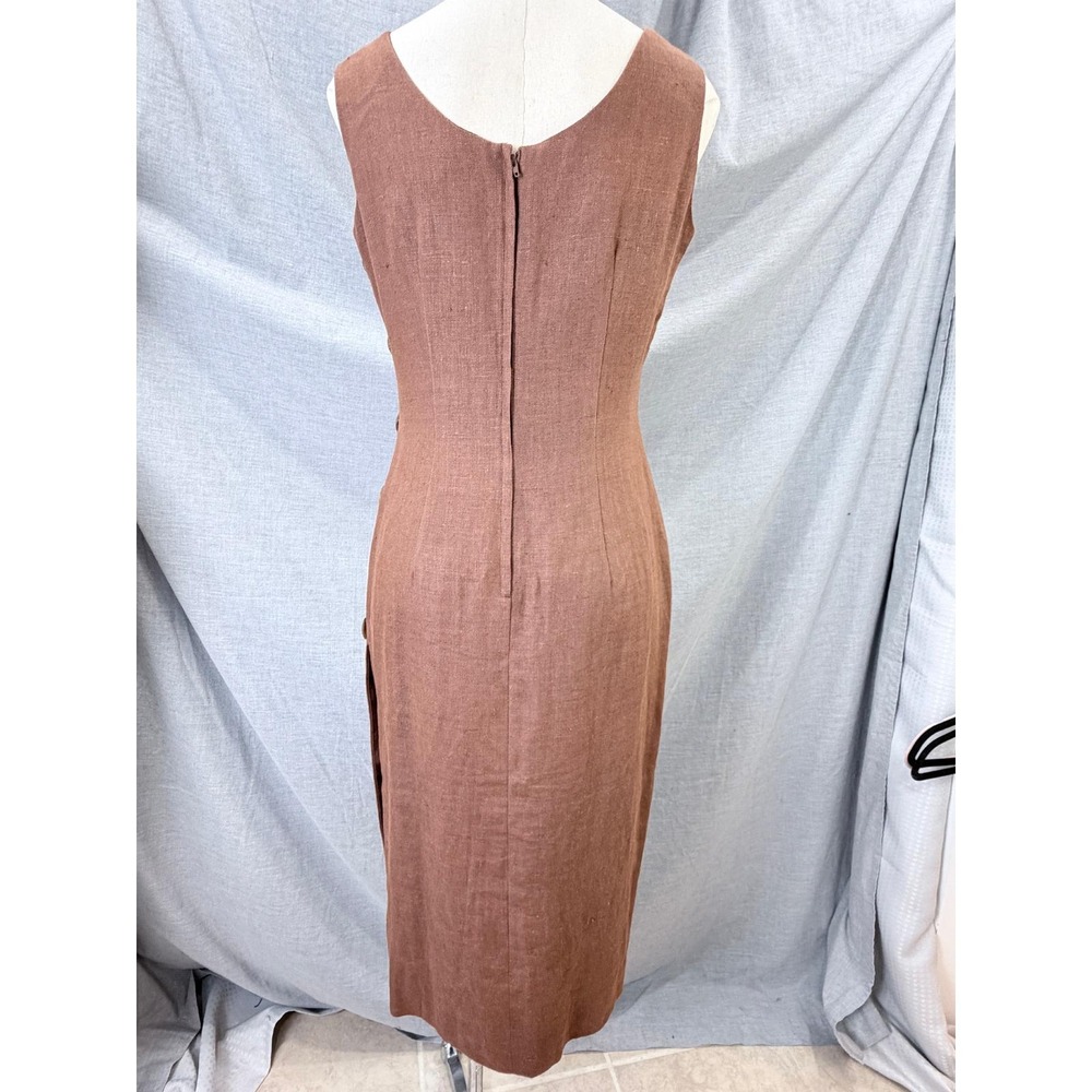 Vintage Santa Fe by Jim Tremblay Linen Sheath Dress Brown Side Button 10 - Picture 7 of 10